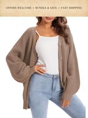 100% Cotton Button-Down Oversized Knit Cardigan Sweater